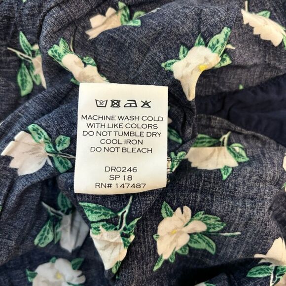 Draper James long sleeve navy floral tie button shirt dress woman’s size 6 - Picture 6 of 8